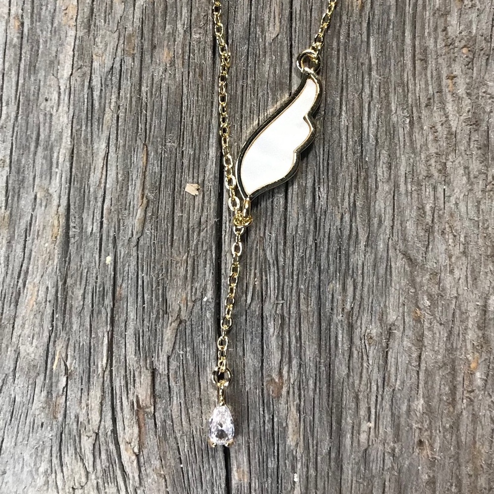 Wing Charm Pendant Necklace Teardrop Jewel - Picture 4 of 7